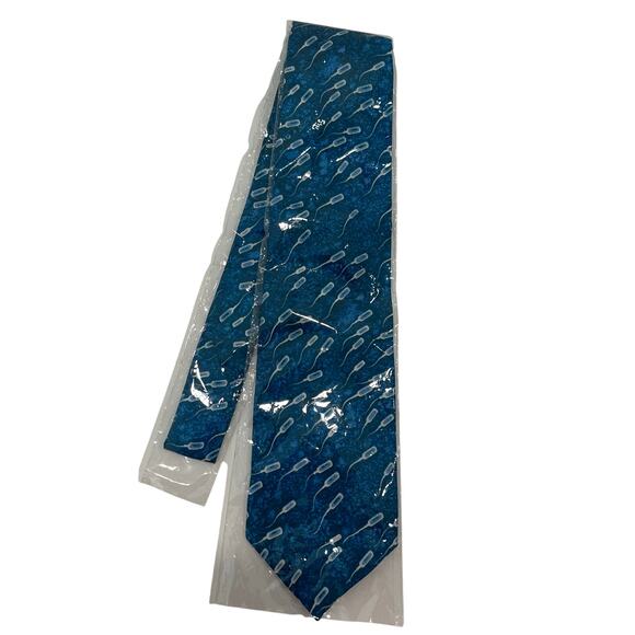 Vintage 1997 Absolut Dad Funky New Dad Sperm Print Turquoise Silk Necktie New - Picture 1 of 3